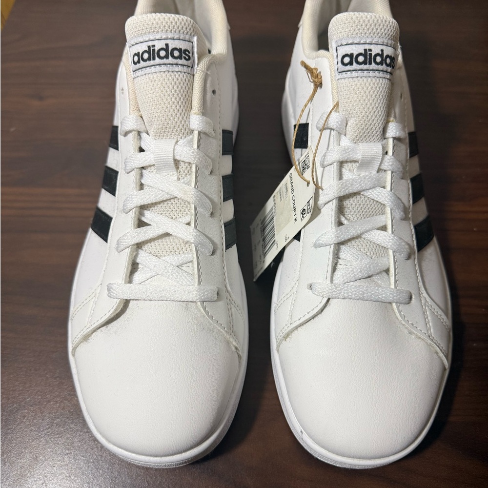 Adidas White and Black Sneakers with Signature Stripes